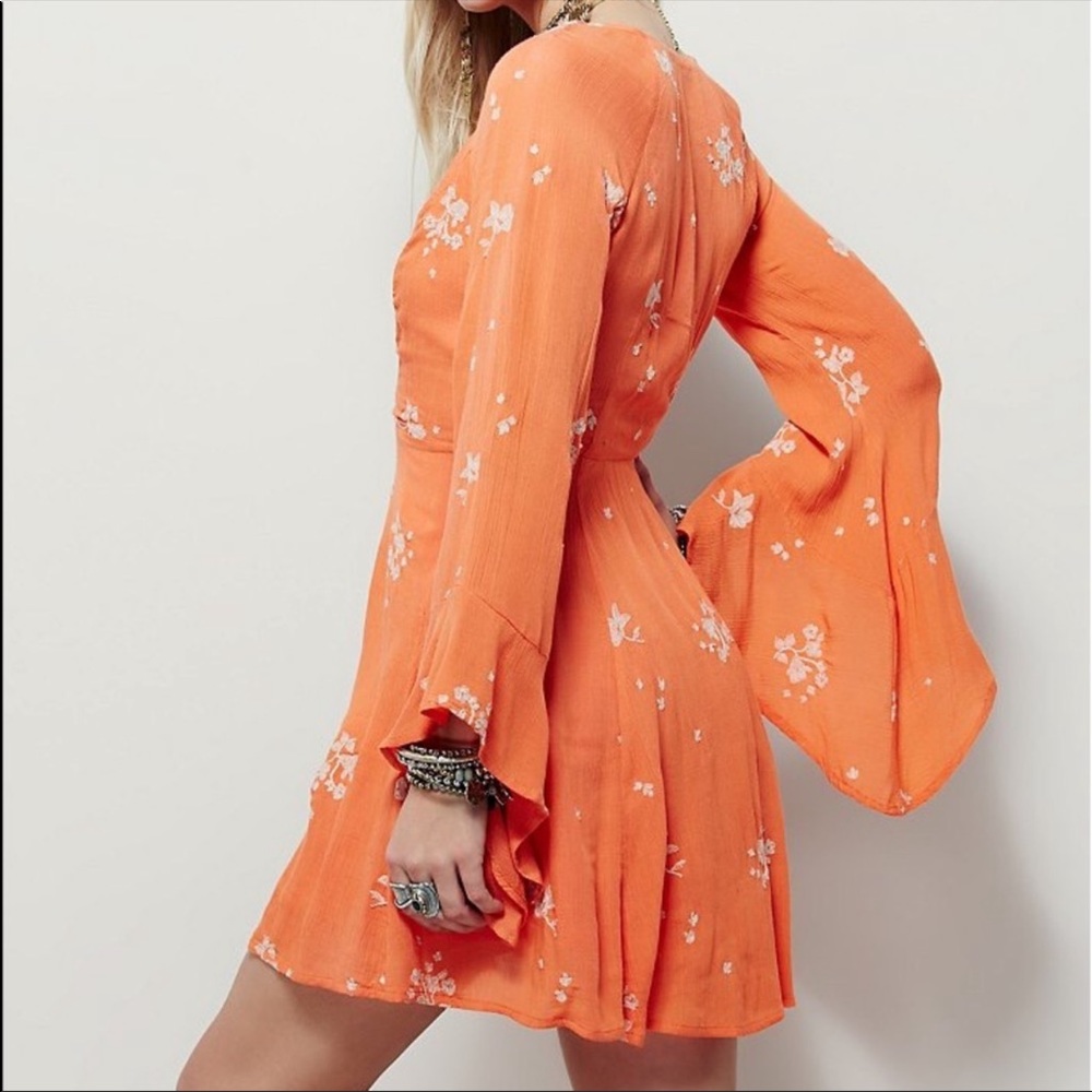 Free People Embroidered Floral Bell Sleeve Dress